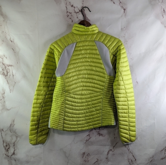 Eddie Bauer Down Puffer Jacket Womens XS Yellow Gray Neon Coat Hood 800 FP - Picture 4 of 13